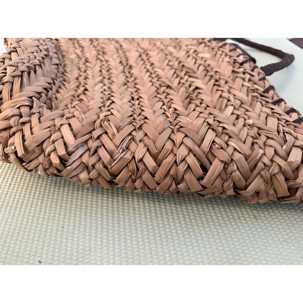Sun & Same Beaded Straw Boho Purse Tote Beach Tan Coastal Resort Vacation - Picture 9 of 10